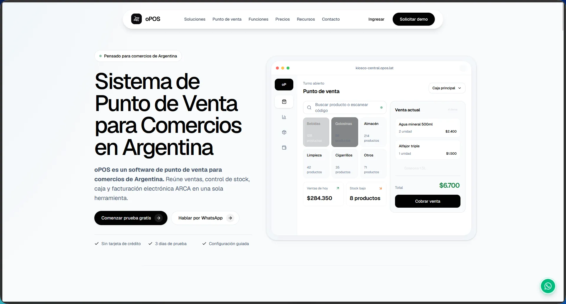Captura de la web de oPOS: sistema de punto de venta para comercios en Argentina